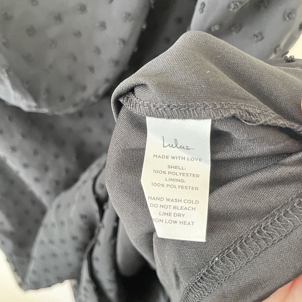 Lulus Black Swiss Dot Mini Wrap Dress - Medium - Picture 12 of 12